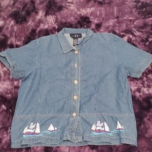 Jean blue button down shirt with sailboat design